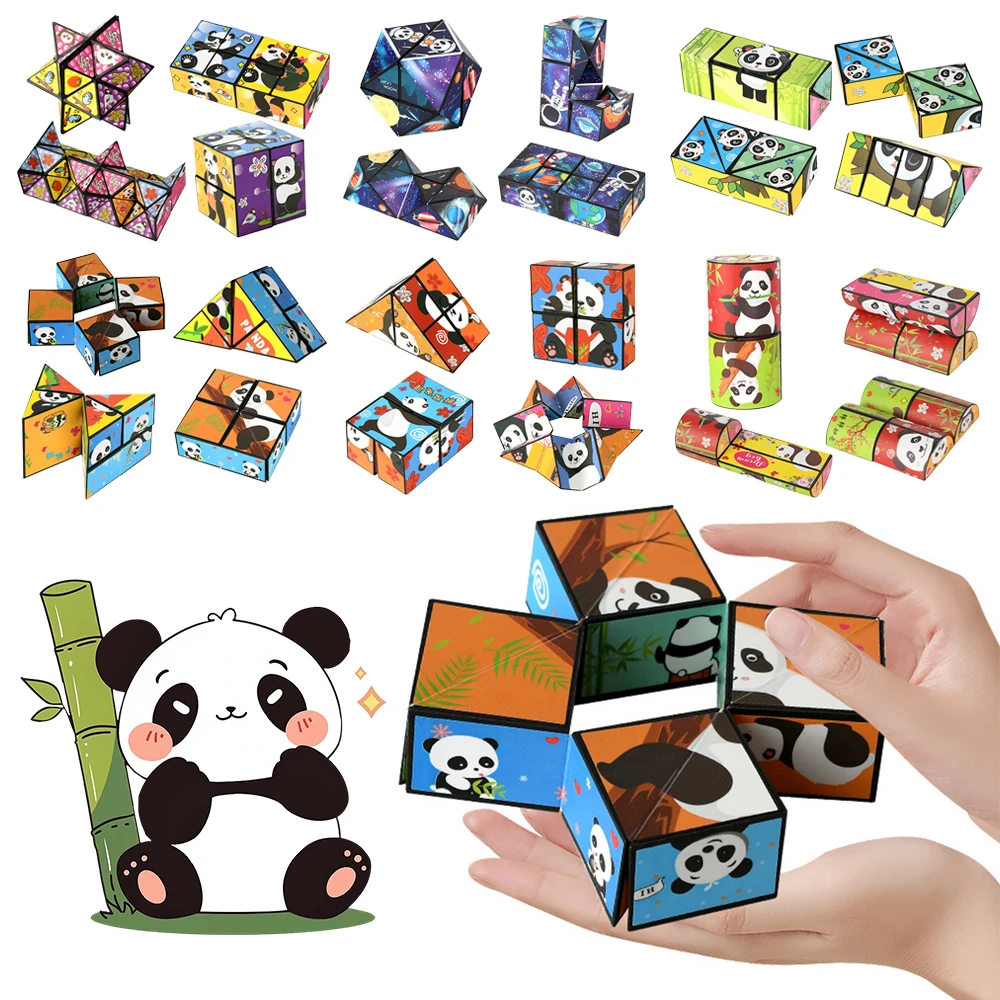 Panda Oneindige Magische Kubus Flipping Decomprimeren Puzzel Driedimensionale Kleine Speelgoed Hand Flip Puzzel Anti Stress Vorm Verschuifdoos