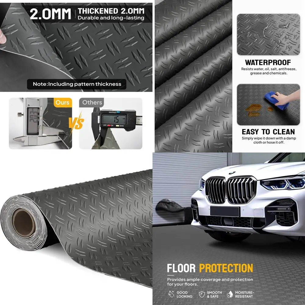 

Утолщенный ПВХ-коврик для пола гаража с алмазной текстурой, 7,5x20 футов, подходит для легковых автомобилей, внедорожников и компактных автомобилей