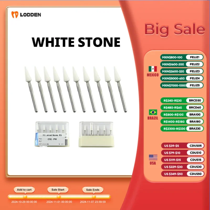 5pcs Dental White Stone White Polishing Burs Stones Burs FW/RW Drills Flame Shape for Dentistry Teeth Care & polishing