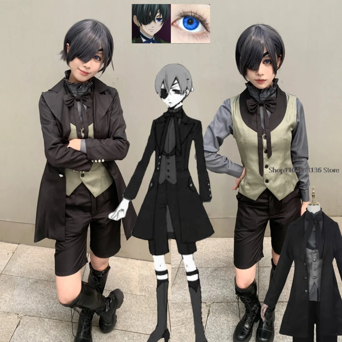 Schwarzer Butler Ciel Phantom hive Cosplay Kostüm japanischer Anime Halloween Karneval Party Teufel Uniform für männliche Drops hipping