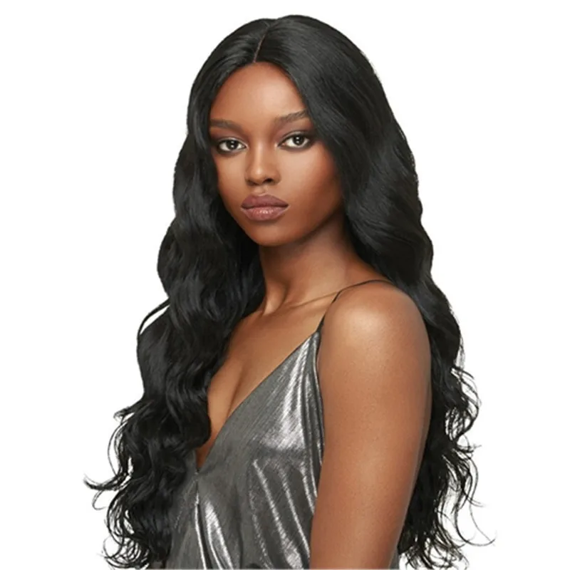 

Wig Woman Simulation Scalp High Temperature Silk Natural Daily Long Hair African Middle Part Black Big Wave Long Hairpiece
