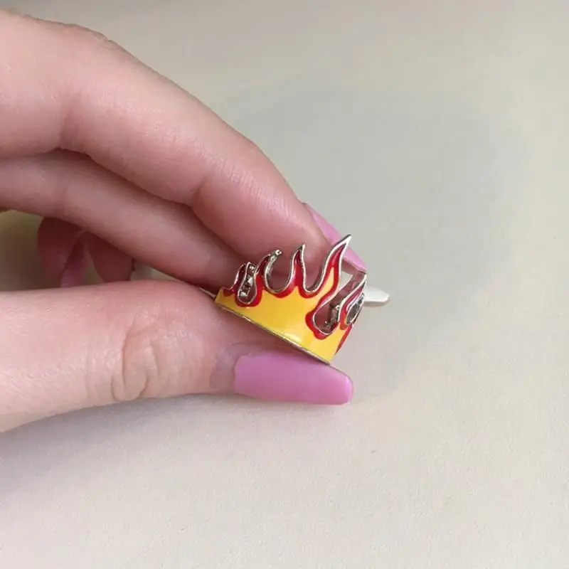 A52E Creative Flame Ring for Men Personality Trendy Hip Hop Wind Ring Open Adjustable Crown Ring Jewelry Gift for Women M