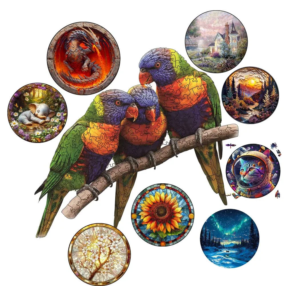 Three Birds Wooden Animal Jigsaw Fantasy Creatures Decoration Unique Puzzle Decompression Toy for Adult Kids Wood Puzzles