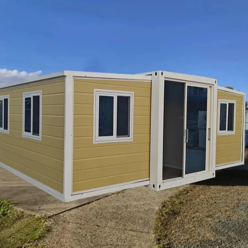 New Design Flat Woodgrain 40 Ft 20 Ft Modern Prefab Expandable Container House Living Mobile Prefabricated Villa Home 3 Bedroom