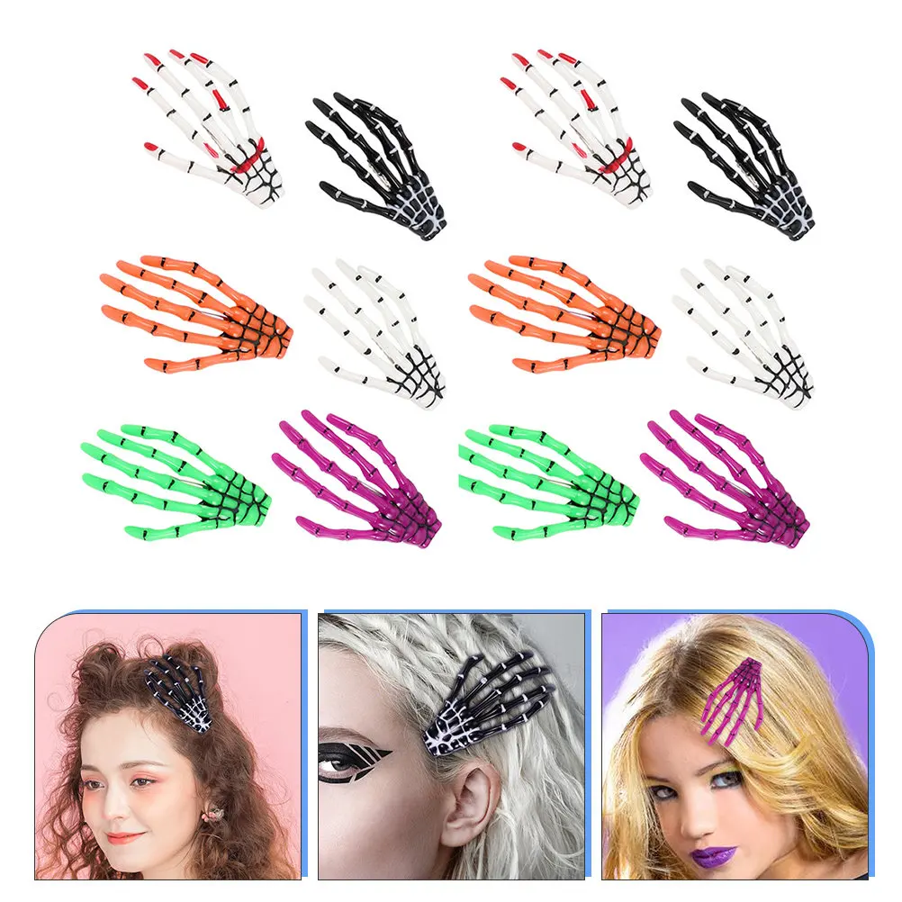 

Набор из 12 флуоресцентных заколок для волос в виде черепов, аксессуары для волос на Хэллоуин, готические панк-заколки для вечеринок и косплея для женщин