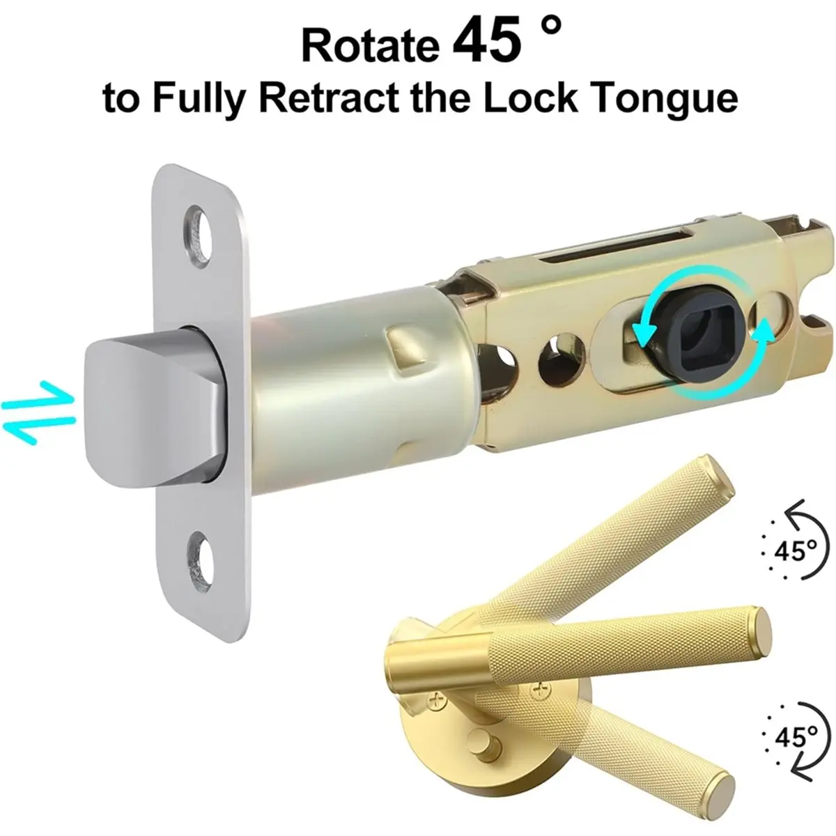 Promotional-1 Pack Door- Replacement, 8mm Big Spindle Hole, 45°Turning Angle, 2-3/8'' or 2-3/4'' Backset Door Deadlatch