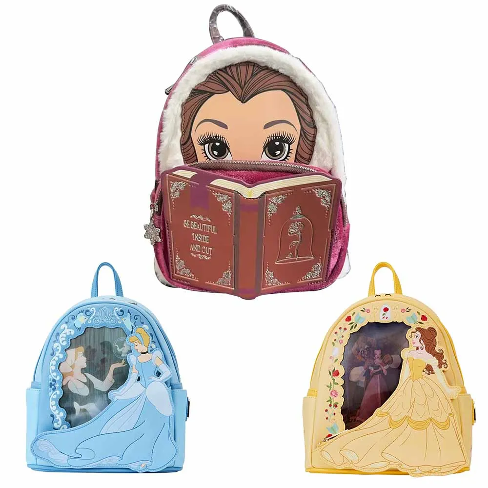 

Beauty and The Beast Princess Belle Lumiere Sequin Cosplay Mini Backpack Pu Leather Student Backpack Stationery Christmas Gift
