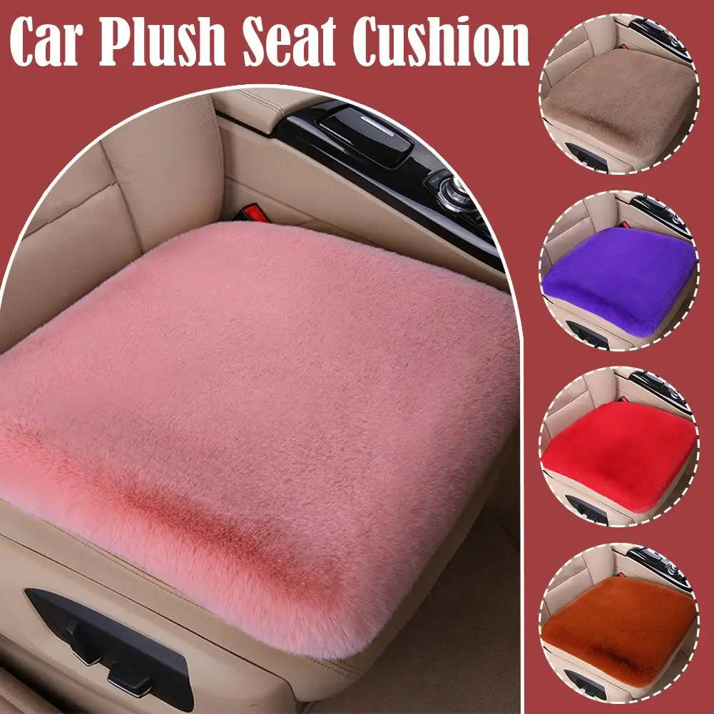Plush Rabbit Fur Car Seat Cushion Winter Warmth Thick Wool Square Multicolor Cushion for Main Driver or Co-pilot Cover Universal