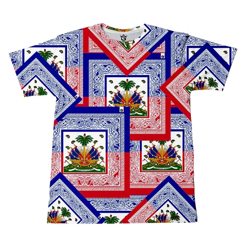 Haitian Flag T-shirt Men 3D Print Haiti Emblem Symbol Vintage T Shirts Summer Fashion Streetwear Short Sleeve Y2k Mens Clothing