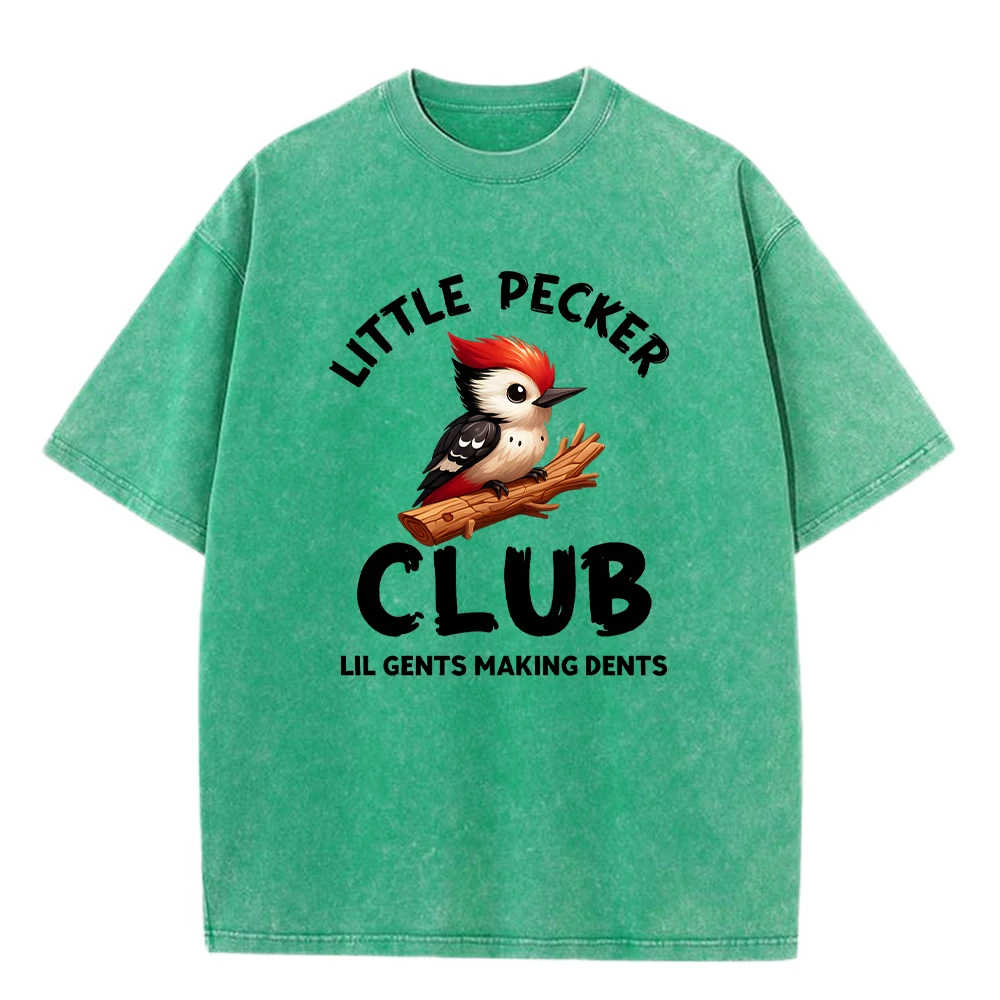 

Little Pecker Club Print Washed T-Shirts Mens Loose O-Neck Tee Shirt Cotton All-Match Tops Casual Comfortable Sportswear