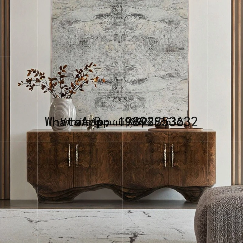GZ  Light luxury dining side cabinet integrated against the wall, high-end walnut entrance storage locker