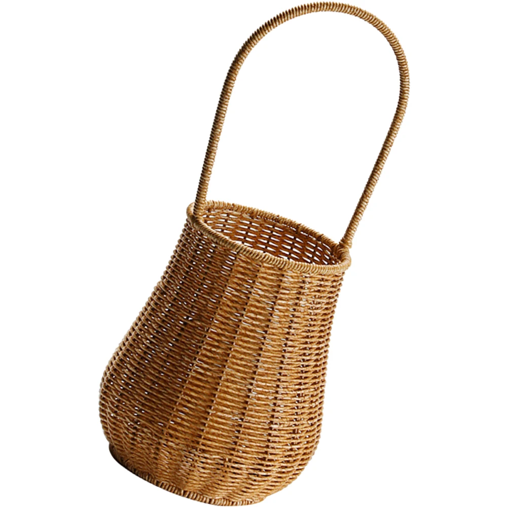 

Imitation Rattan Flower Basket Decorative Baskets Woven Handmade Storage Portable Wedding Small Rustic Vase Handle Iron PP