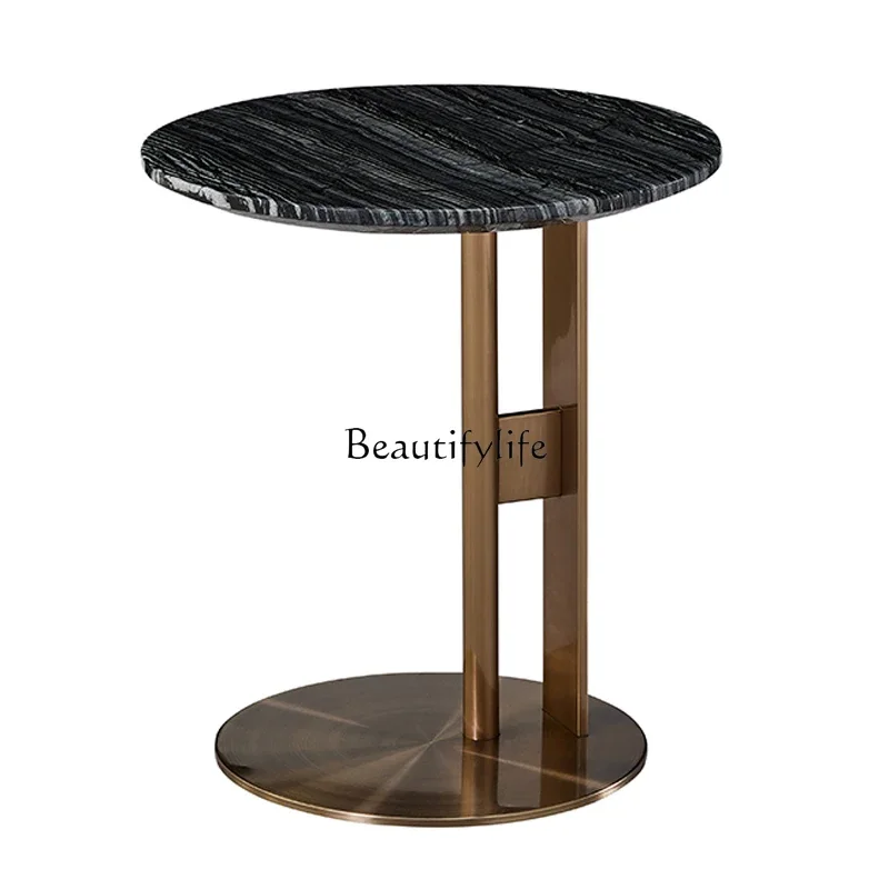 

ls 04Italian minimalist sofa side table light luxury marble round balcony Nordic small apartment stainless steel small coffee ta