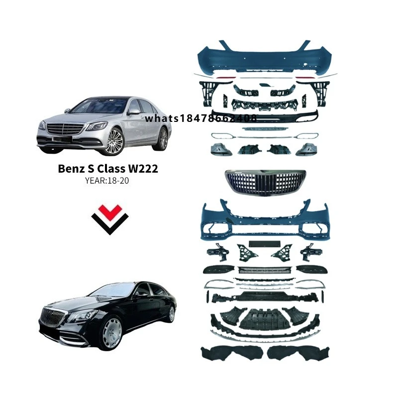 New S-Class W222 Car Body Kit with Fog Light Upgrade Facelift Full Front Bumper & Rear Diffuser 2014-2017
