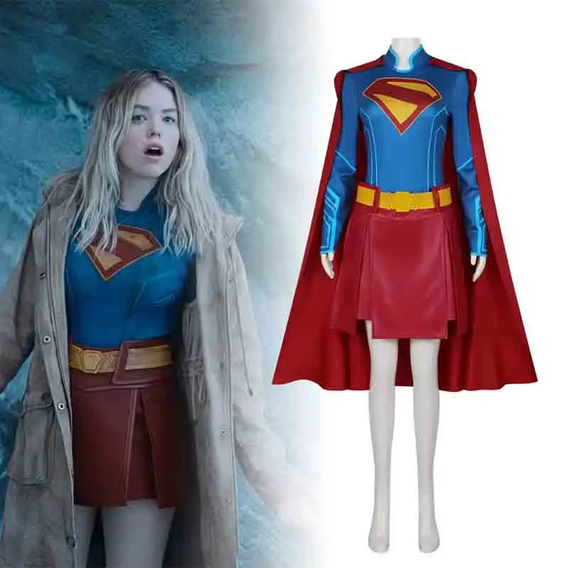 Superhelden-Kara-Kent-Cosplay-Kostüm Mantel Umhang Overall Rock Gürtel Halloween-Party Karnevals-Uniform