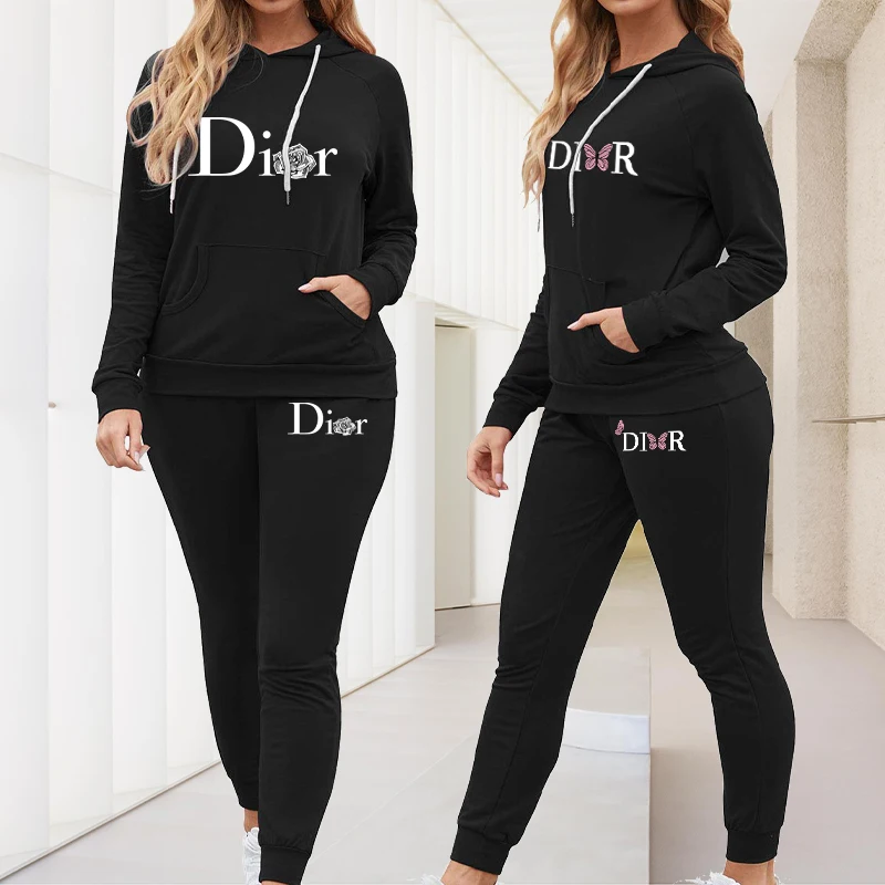 Women\'s Luxury 2 Pcs Set Ladies Soft Hoodie Sets Letters Print Female Sport Designer Hooded Sweatshirt Harajuku Y2k Tracksuit