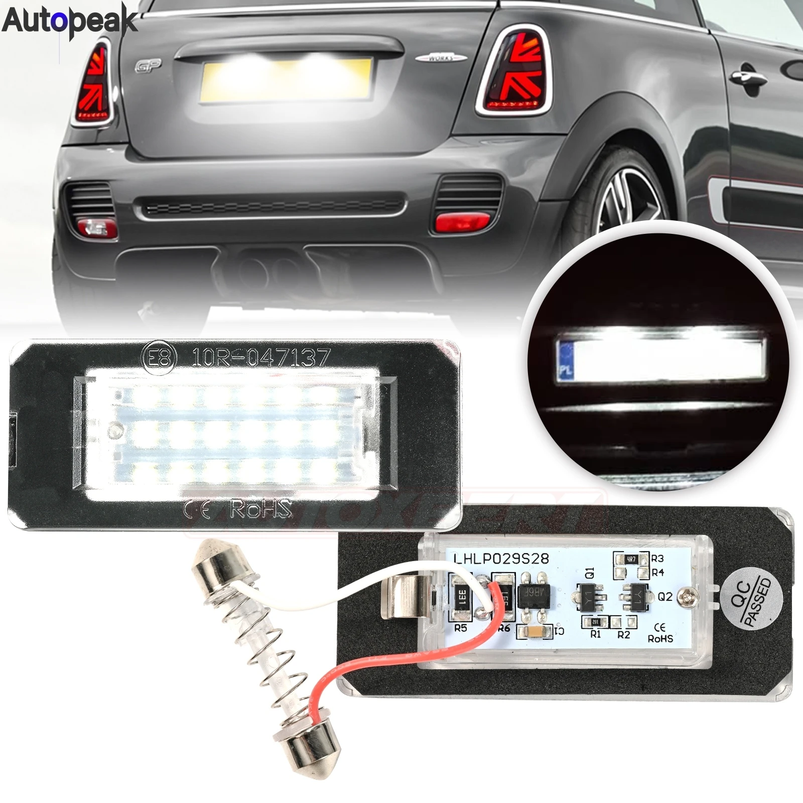 2Pcs LED Lights License Plate Light For Mini Cooper R56 R57 R58 R59 Built-In CAN-bus Resistor Error Free Waterproof 6000K White