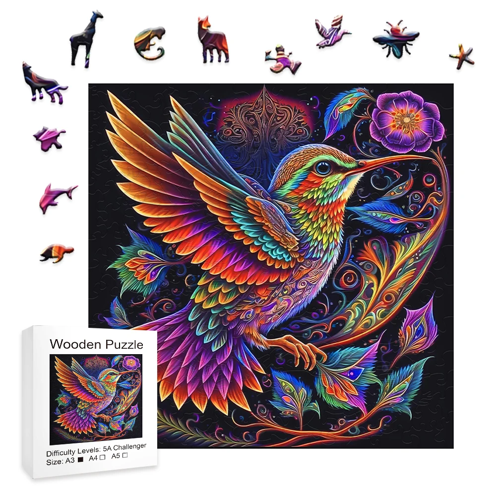 Animal Shaped Wooden Puzzles for Adults– A3 Hummingbird Gifts– Jigsaw Puzzle with Unique Shapes– Family Games for Kids and Adult