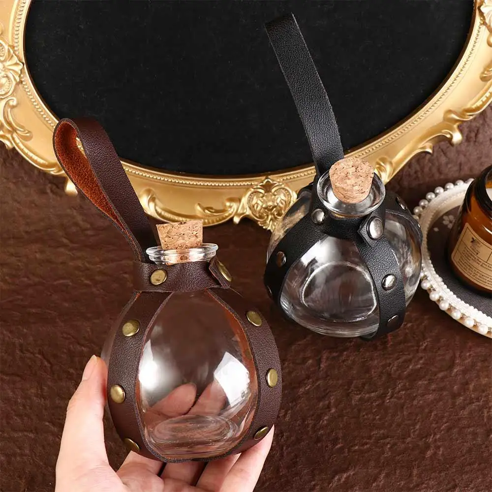 Faux Leather Round Flask Potion Bottle Magic Wizard Glass Holsters Belt Bags Magic Potion Glass Bottle Wizard Steampunk