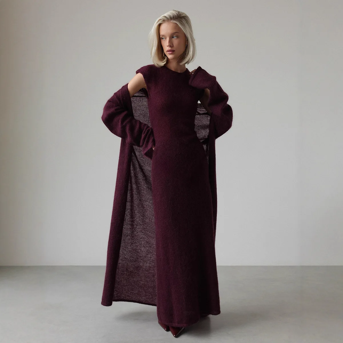 

Осенне-зимний женский кардиган из мохера, вязаный костюм, модный свободный мягкий тонкий повседневное офисное платье без рукавов, длинный кардиган, 2 шт.