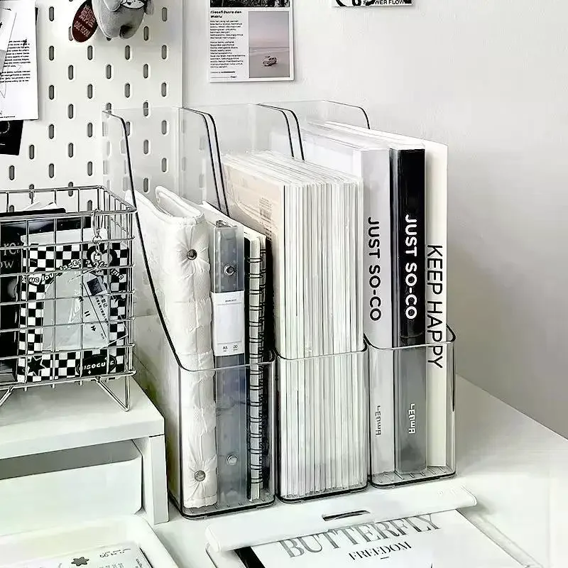 Desk Folder Holder Transparent PET Vertical File Folder Storage Bin Paper Tray Organizer Book Magazines Holder For Home Office