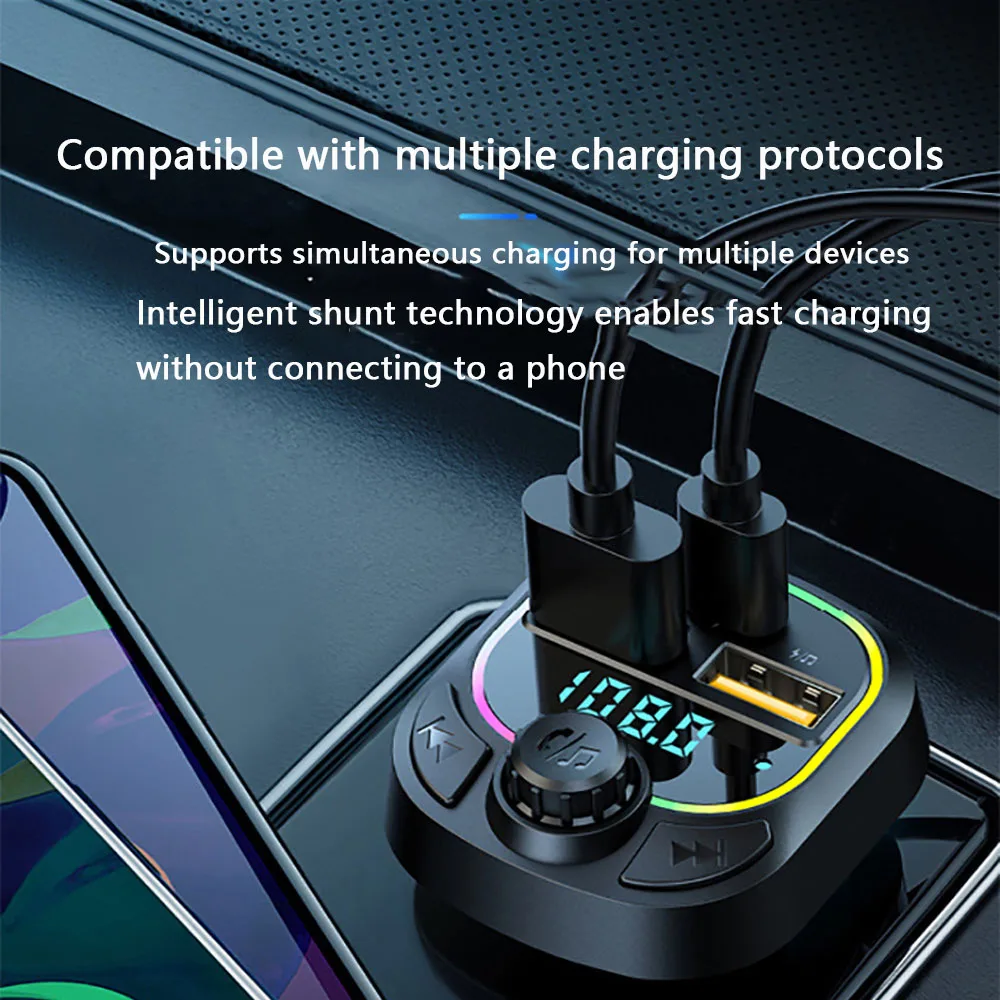 شاحن سيارة بلوتوث 5.0 FM الارسال PD Type-C المزدوج USB المحيطة لاعب شاحن MP3 Type-C الضوء اللاسلكي يدوي