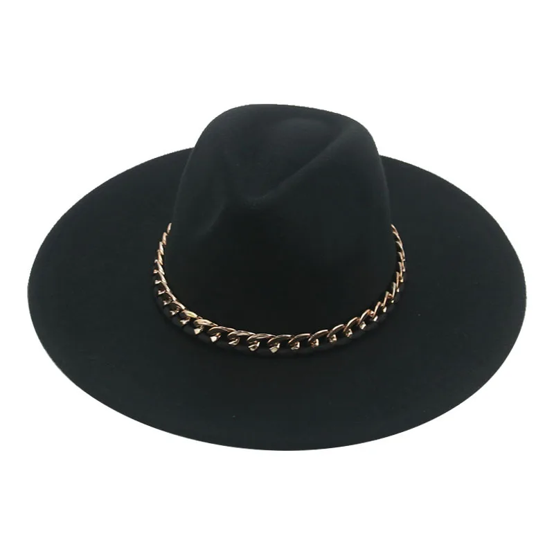 

Spring And Autumn Warp Knitted Sun-proof Flat Top Wide Brim Acrylic Chain Felt Cap Monochrome Satin Japanese Women's Bowler Hat