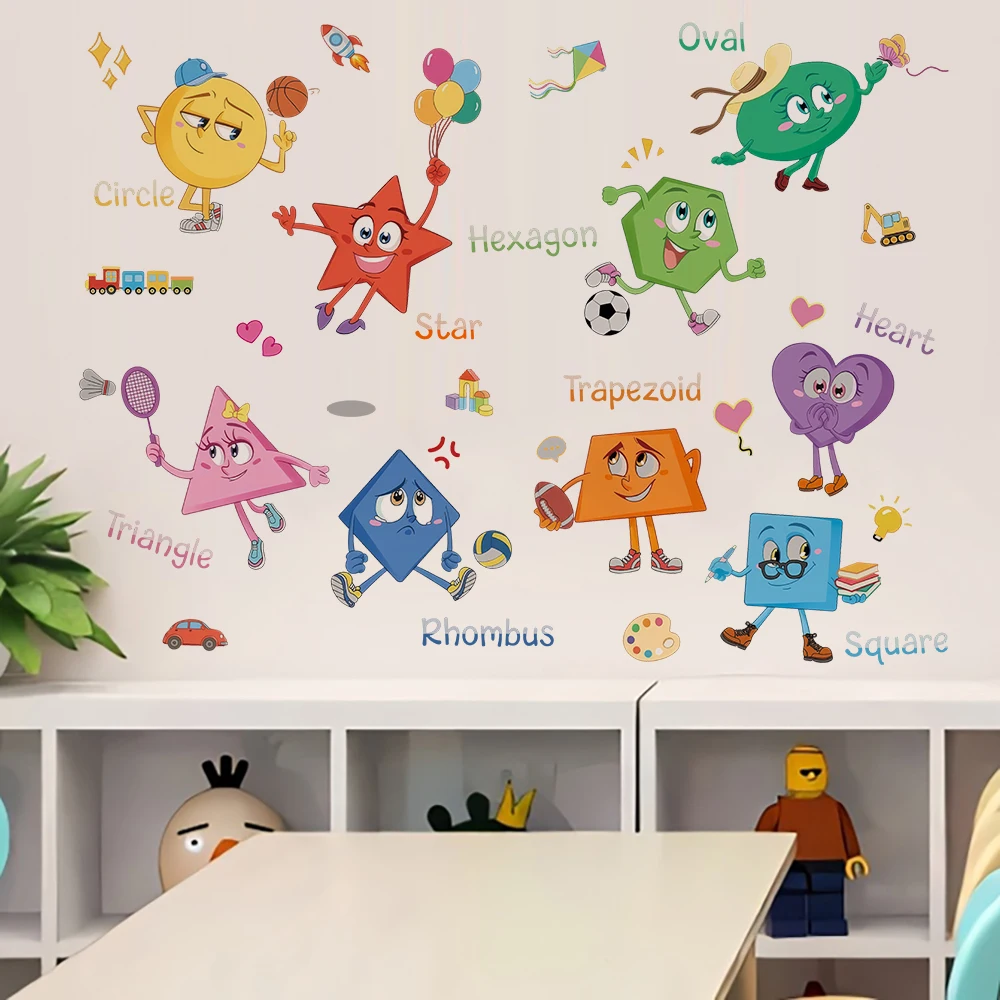 Colorful Shape Wall Stickers School Supplies Learning Geometry Wall Decals for Classroom Bedroom Playroom Home Wall Decor