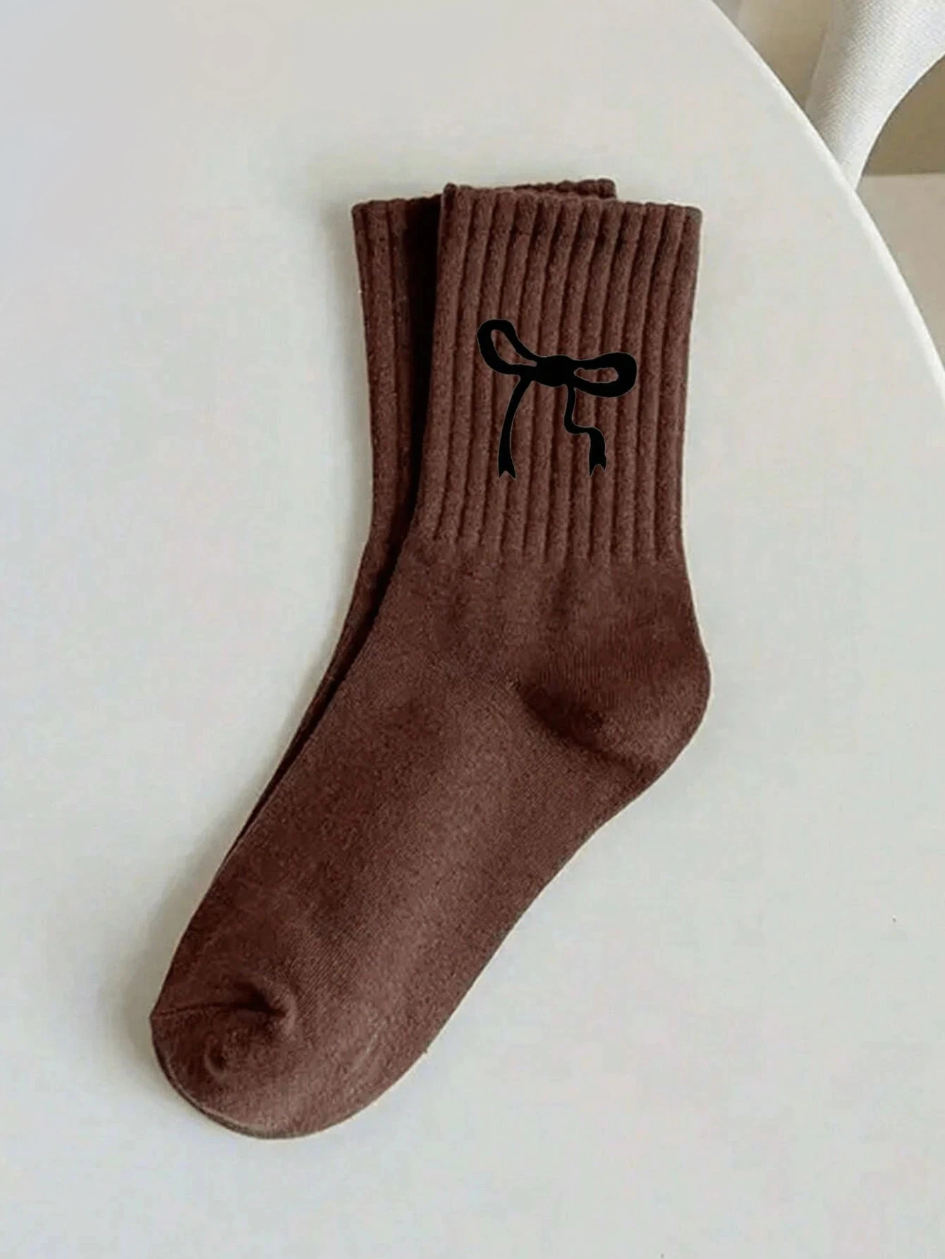 6 Pairs Women Men Solid Color Medium Length Bow Pttern Socks Fashionable Trendy Multi-color Versatile Comfortable Casual Socks image 2