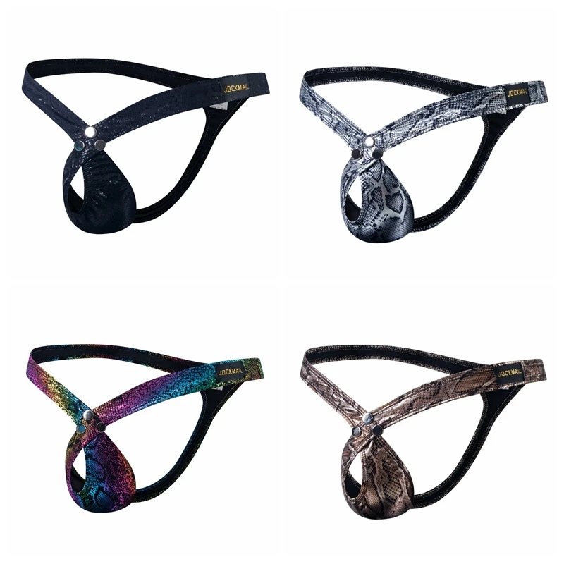 

4PCS Jockmail Men Sexy Underwear Low Waist Serpentine Rainbow Thong Straw Hanging Rings Lingerie String Bikini Unisex Panties