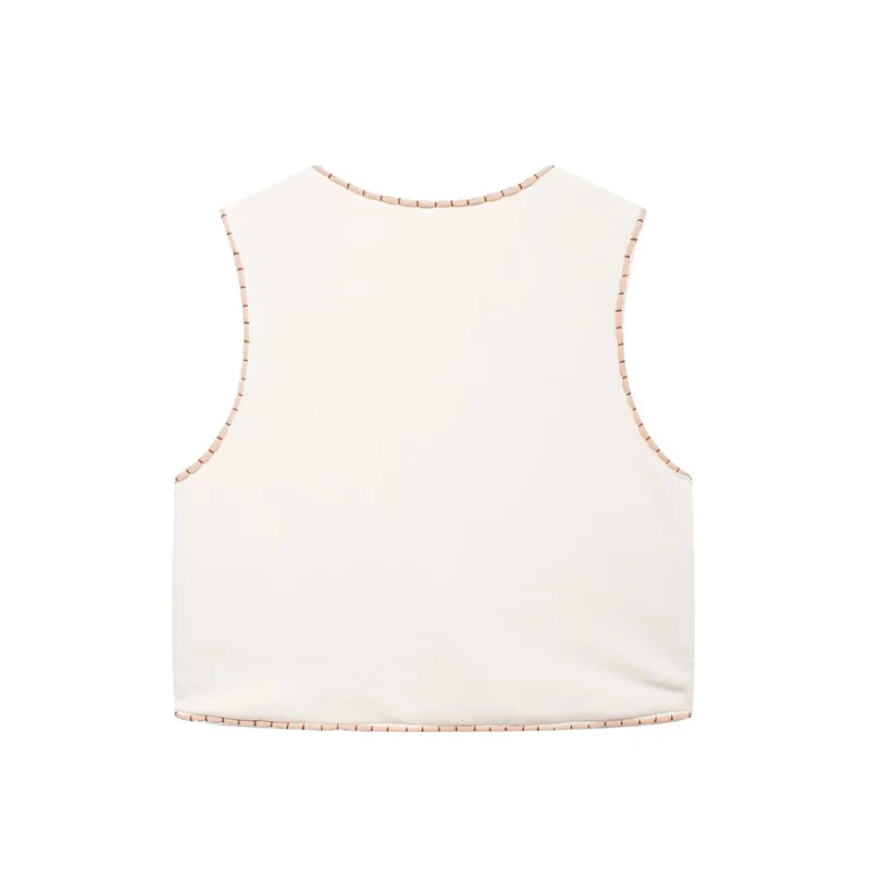 Summer Women's Round Neck Placket Embroidery Vest Top 2024 New Casual Fashion Sleeveless Short Undershirt Women's Clothing