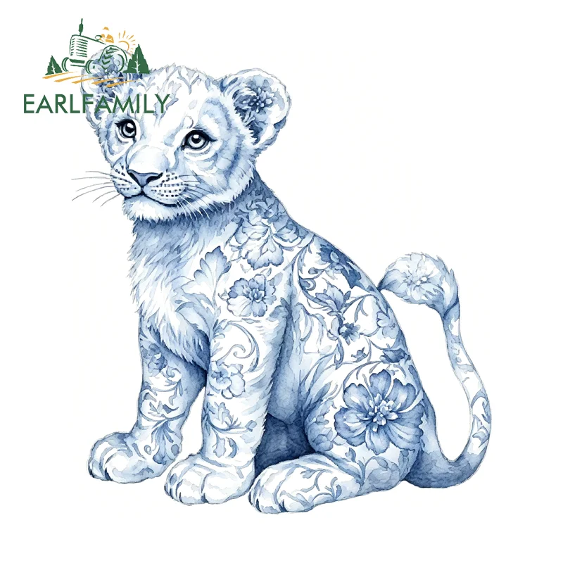 EARLFAMILY Jungle Lionet Car Sticker Kawaii Sunscreen Automobile Hood Vinyl Decal Surfboard Computer Host Exterior Accessories