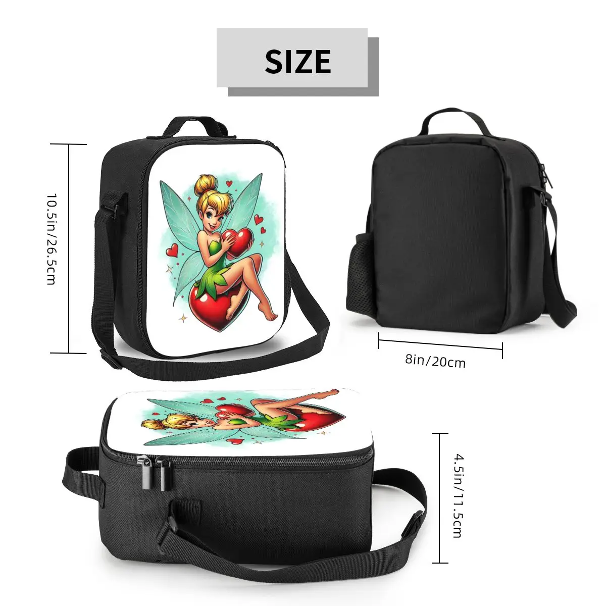 Custom Tinker Bell Love Thermal Insulated Lunch Bag Resuable Lunch Container for Work School Travel Multifunction Bento Food Box