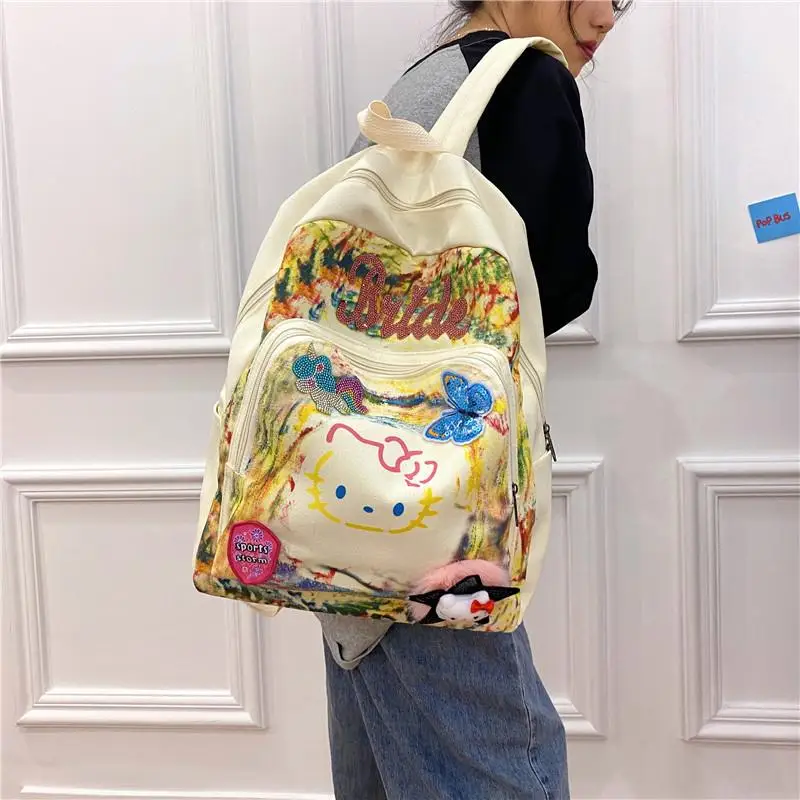 Hot Miniso Kawaii Y2K Graffiti Backpack Dopamine Hello Kitty Cartoon Cute Leisure High Capacity Student Bag School Starts Gift