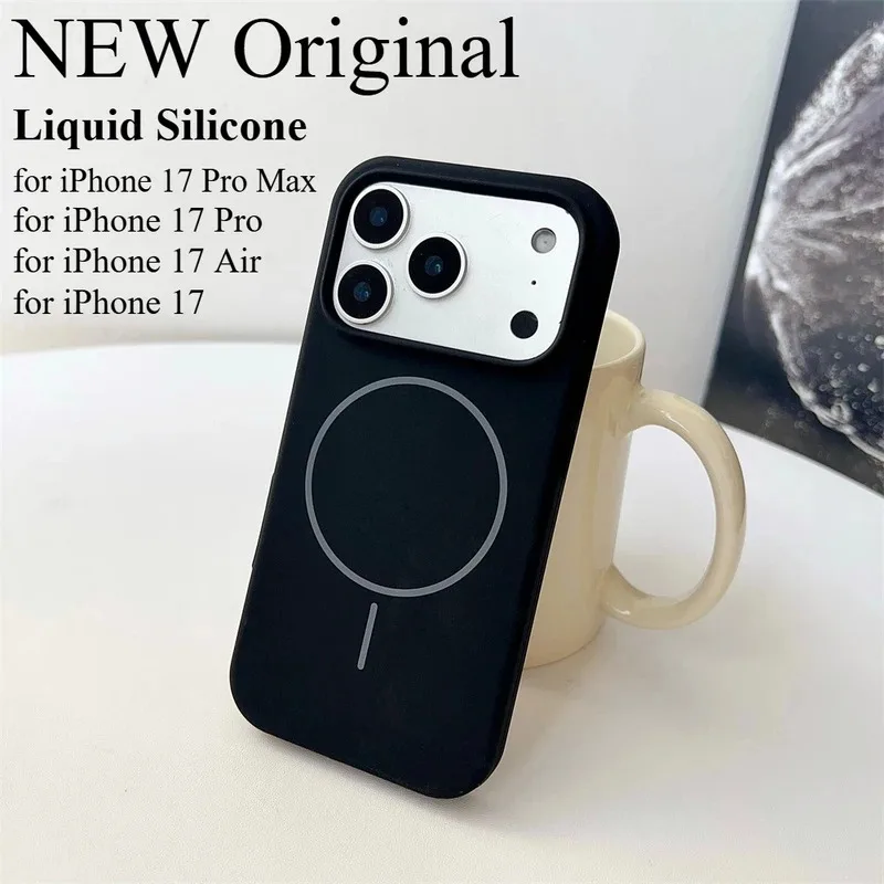Funda Magnética de Silicona Líquida Original de Lujo para iPhone 17 Pro Max 16 15 14 13 12 11, Compatible con Carga Inalámbrica Magsafe