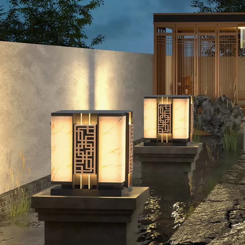 

New Chinese Style Pillar Lamp Garden Solar Lawn Lamp Courtyard Landscape Lamp Villa Outdoor Doorway Pillar Lamp