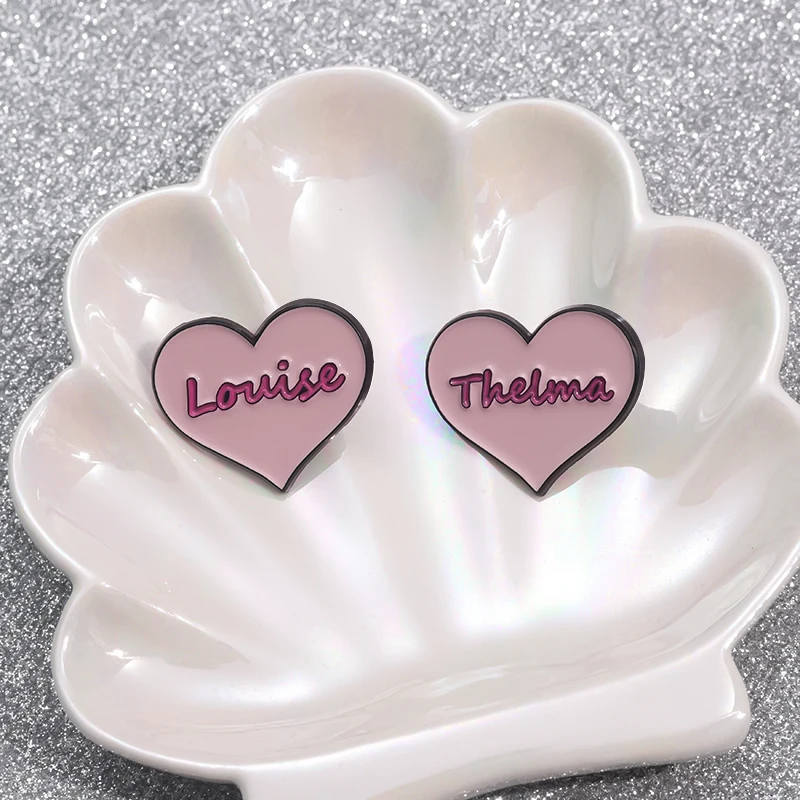 Movie Thelma and Louise Film Enamel Pins Crime Plot Movies Inspiration Pink Heart Brooches Lapel Badge Jewelry Gifts For Friends