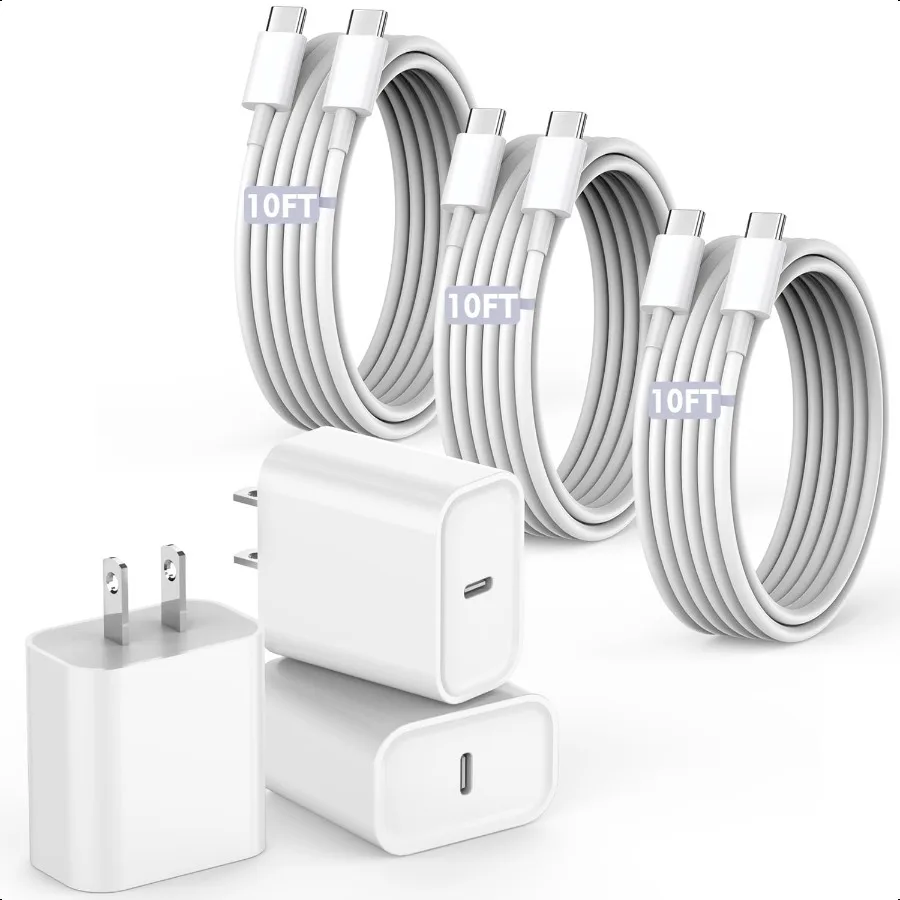 

10FT Fast Charging Cord for iPhone 16 153Pack Extra Long 10Foot USB C to Type C Charger Cable 20W USB C Charger Block Cube er Q