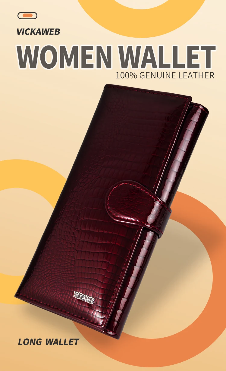 VICKAWEB Große Hasp-Geldbörse aus echtem Leder mit Foto-Kartenhalter und Druckknopfverschluss für Damen, luxuriöses Markendesign, Damen-Kartenetui, lang, rot – Detail 1