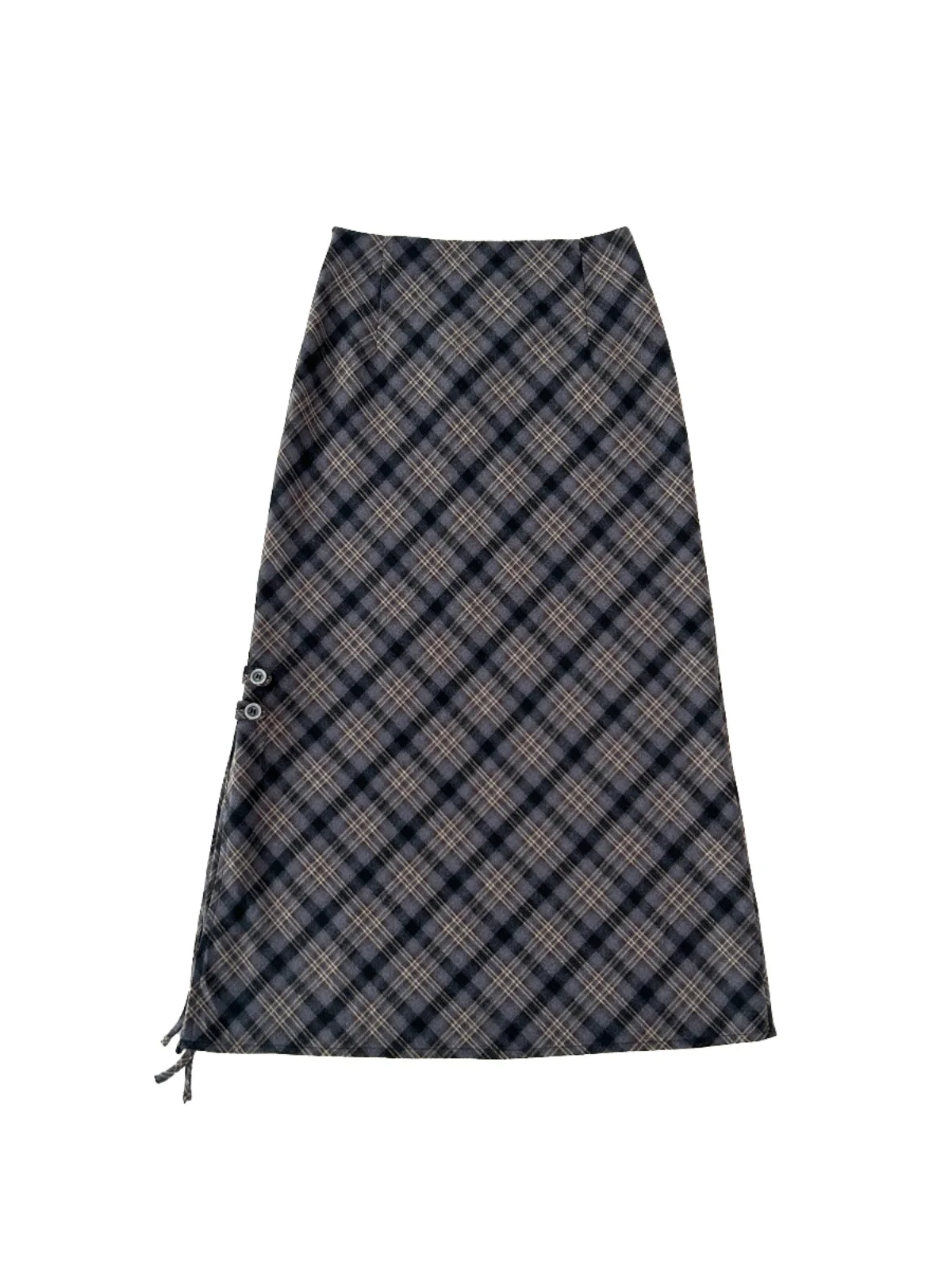 plus maat Amerikaanse retro geruite midi-rok dames lente herfst winter A-lijn micro plus maat open splitrok