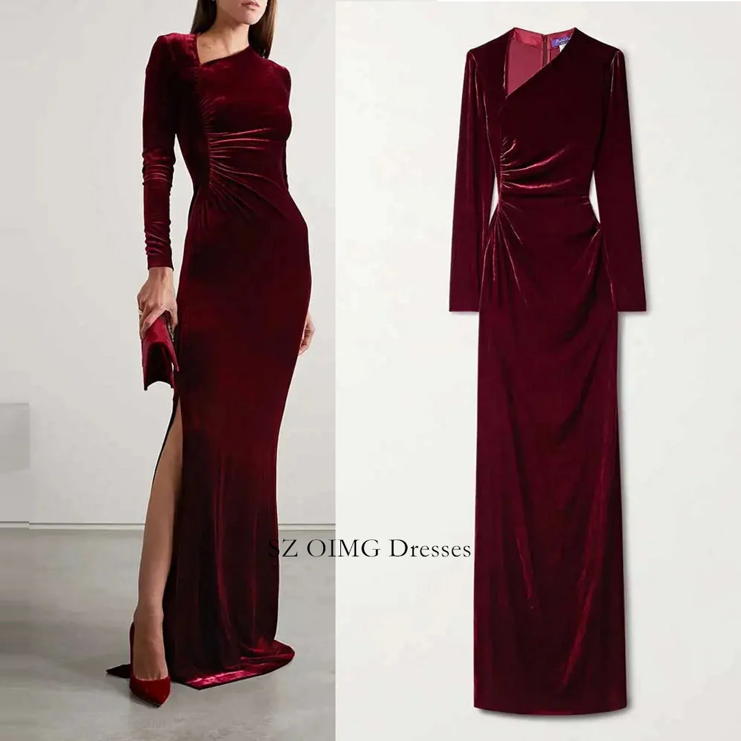 

Irregular Neckline Evening Gowns Customized Velvet Handmade Bridesmaid Formal Evening Dress Women’s Prom Wedding Party Dresses