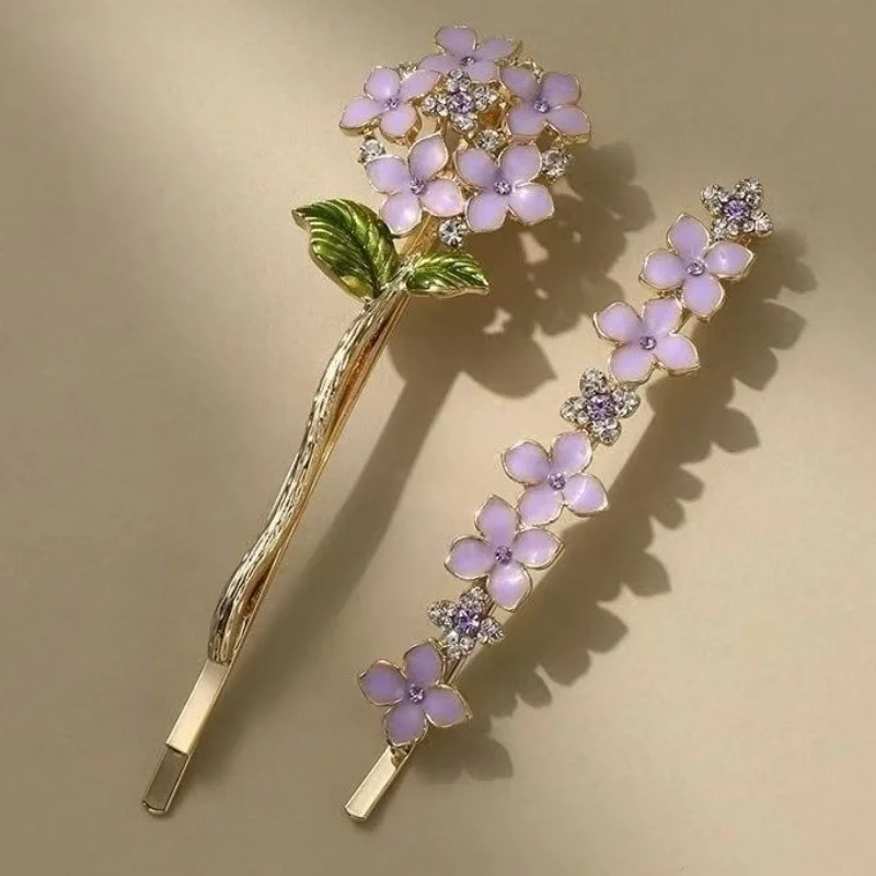 

2Pcs Metal Hairpins Enamel Wisteria Floral Hair Clips Women Exquisite Rhinestone Hair Grips Fringes Holder Hair Accessories
