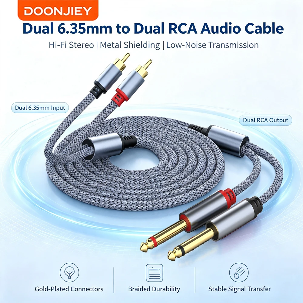 DOONJIEY 6.35mm To RCA Cable Dual 1/4 TS Male To Dual RCA Male Stereo Audio Cable for Guitar AV Receiver Speaker Amplifier