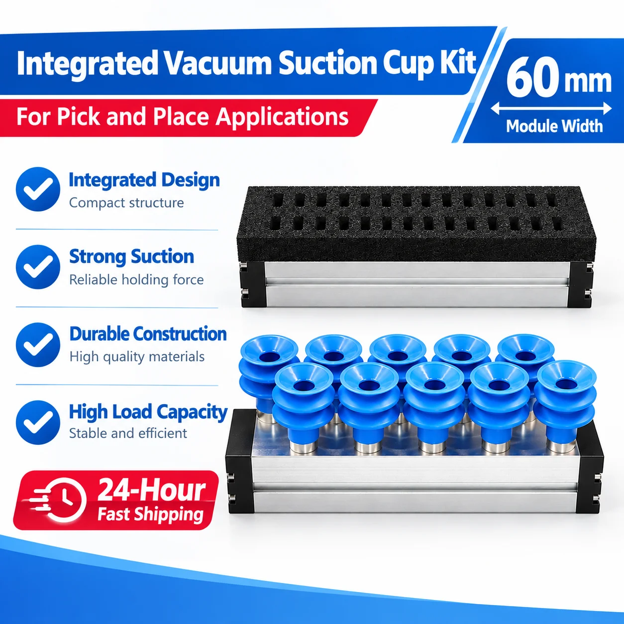 60mm Integrated Vacuum Gripper Module, Silicone Vacuum Suction Cup System, Vacuum Gripping Module for Wood, Glass and Carton