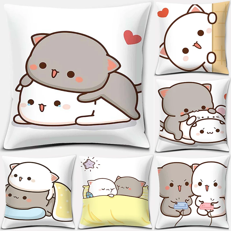 45x45cm Cartoon Cute Pillowcase Mocha Mochi Peach Cat   Sofa Car Decoration   Home