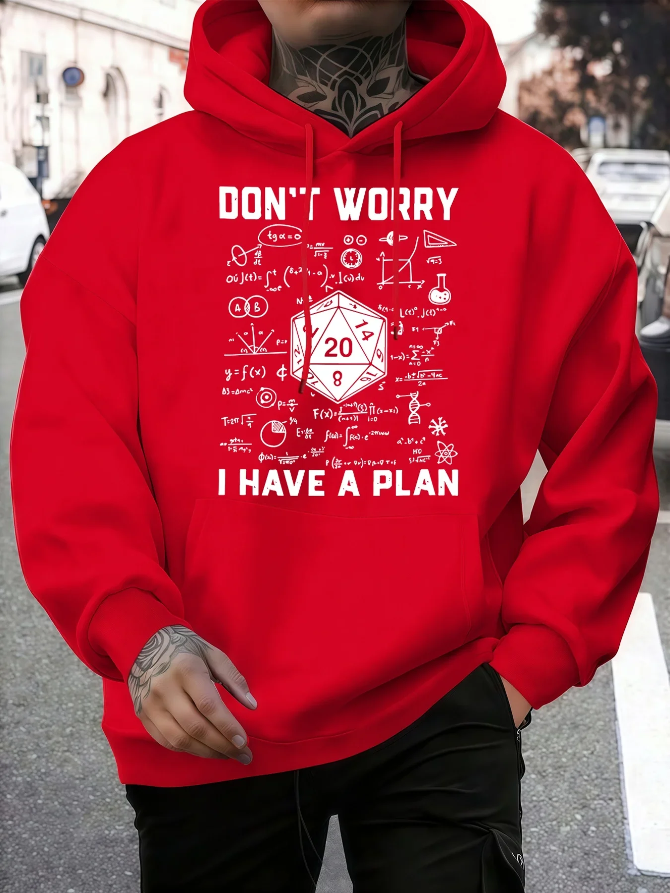 Men DND D20 Dice Hoodie Don't Worry I Have A Plan Funny Quote Graphic Loose Fit Streetwear Pullover Sweatshirt Autumn Winter