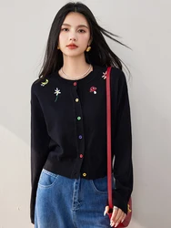 女性の刺embroidered花セーター,ニットカーディガン,ルーズカジュアルアウター,怠惰なスタイル,甘い優しいスタイル,秋,2024