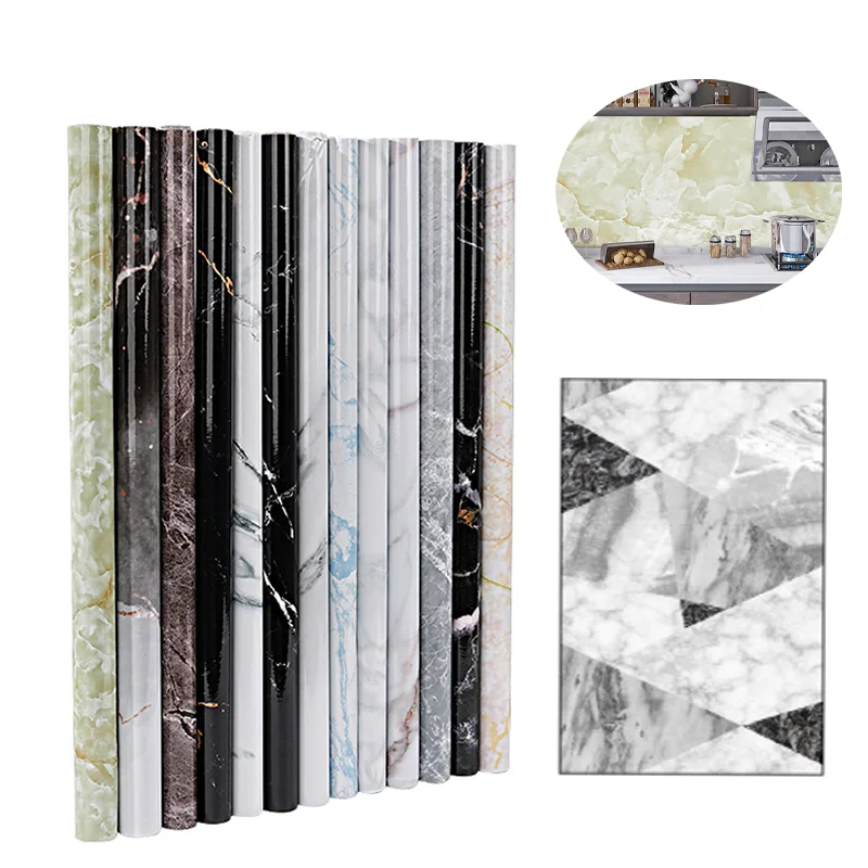 Papier peint auto-adhésif en film de marbre, autocollant mural étanche pour cuisine, rénovation de meubles, décoration de pièce, largeur 60cm