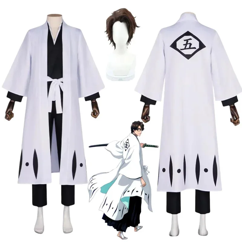 Anime Bleach Aizen Sousuke Cosplay Costume Wig Thousand Year Blood War Gotei 13 Team 5 Captain Robe cm;5