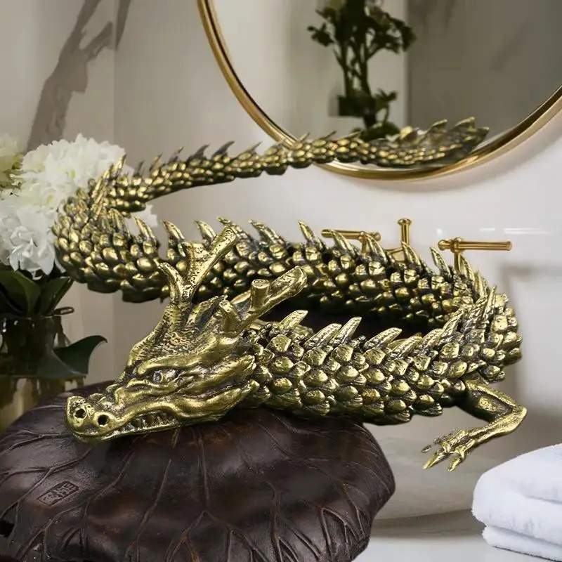 1Pcs Moveable Body Joints Antique Alloy Lucky Dragon Desktop Office Crafts 3D Dragon Statue Ornament Home Decoration Gifts
